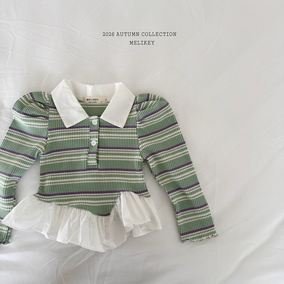 韓國童裝 26秋| ME17 Diagonal Frill Collar T-shirt 上衣 (80-140)