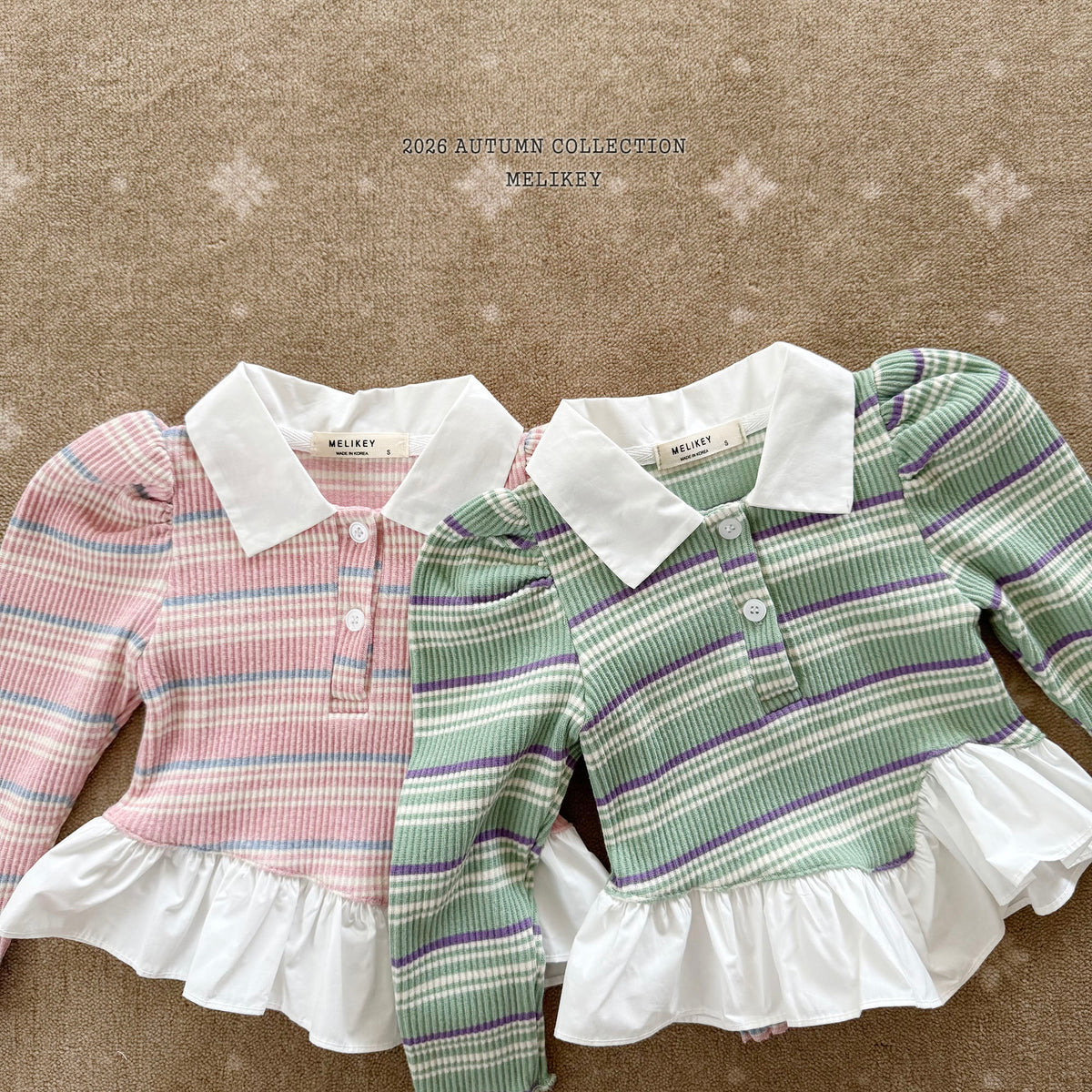 韓國童裝 26秋| ME17 Diagonal Frill Collar T-shirt 上衣 (80-140)