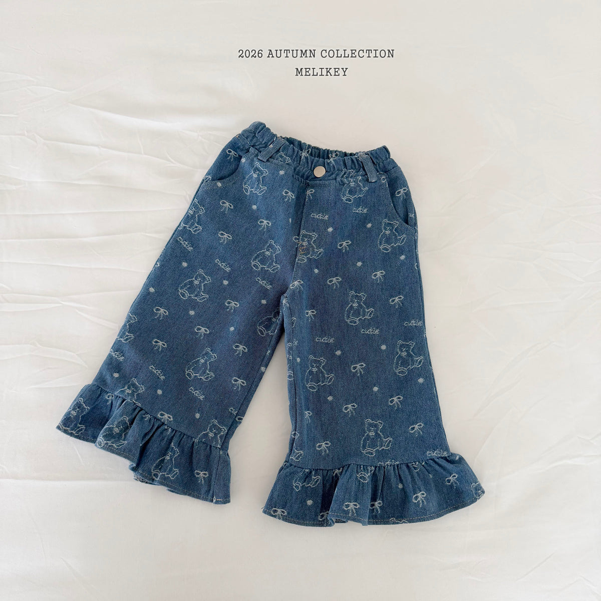 韓國童裝 26秋| ME49 Bear Frill Jeans 牛仔長褲 (80-140)