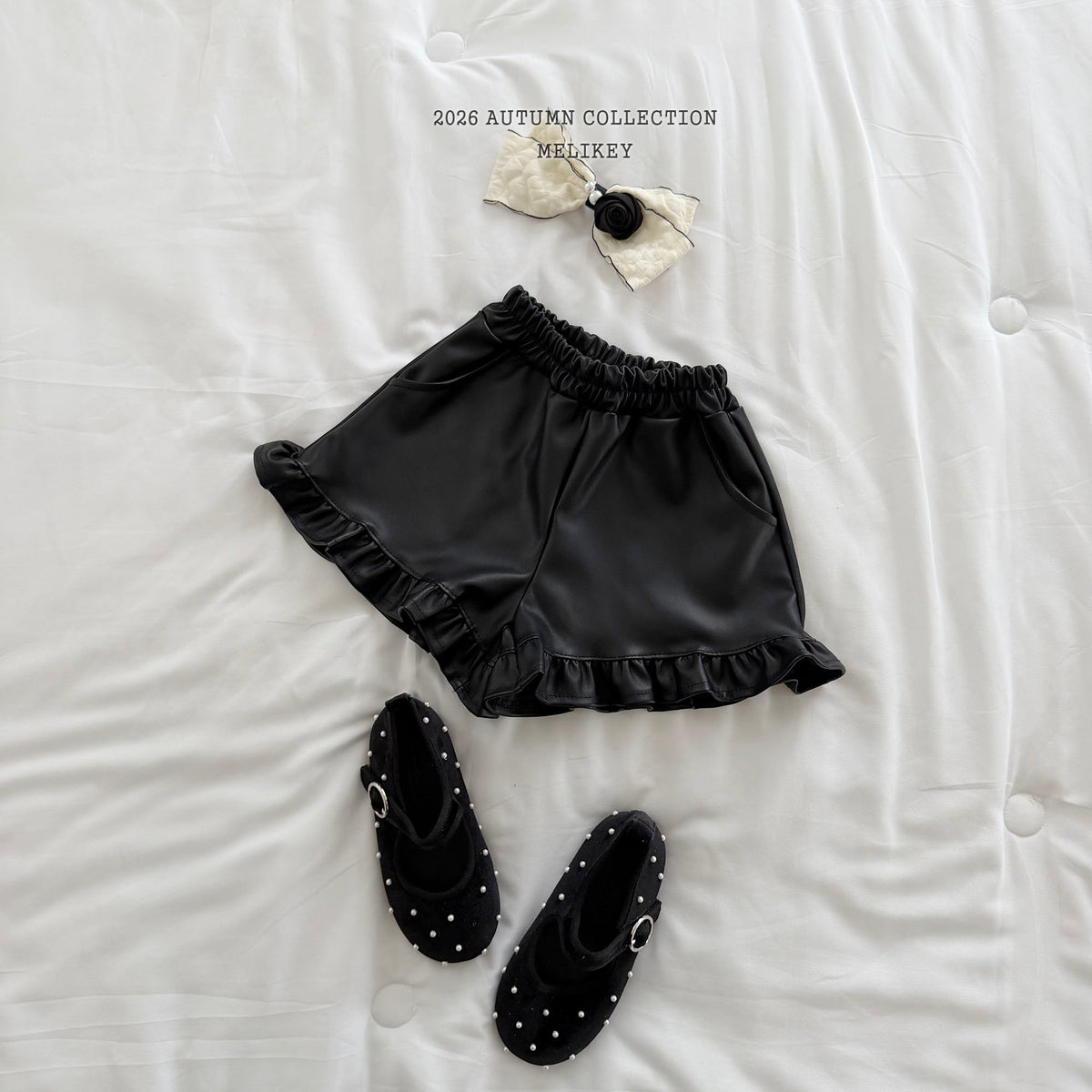 韓國童裝 26秋| ME32 Leather Frill Shorts 皮短褲 (80-140)