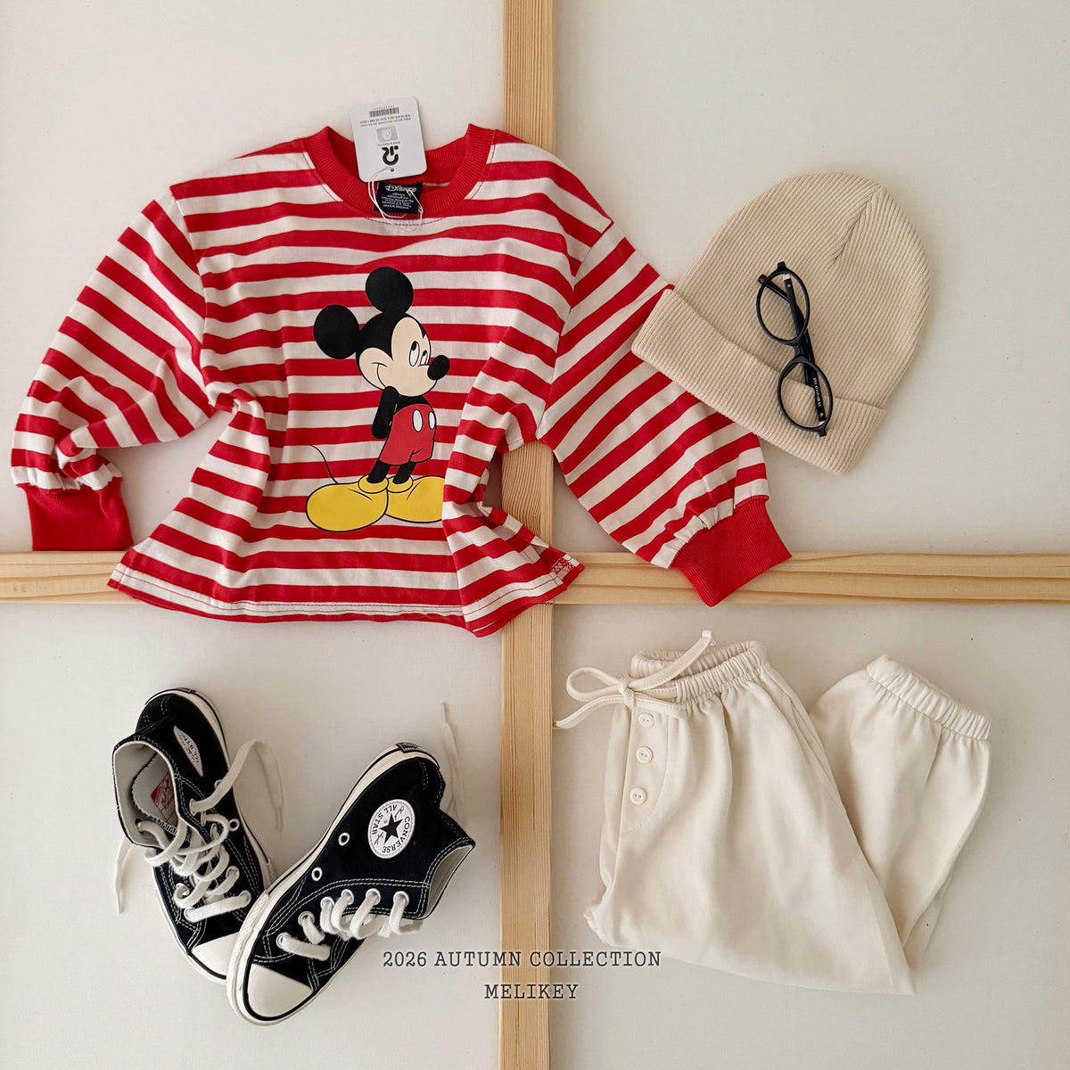 韓國童裝 26秋| ME24 Mickey Ribbed T-shirt 上衣 (80-140)