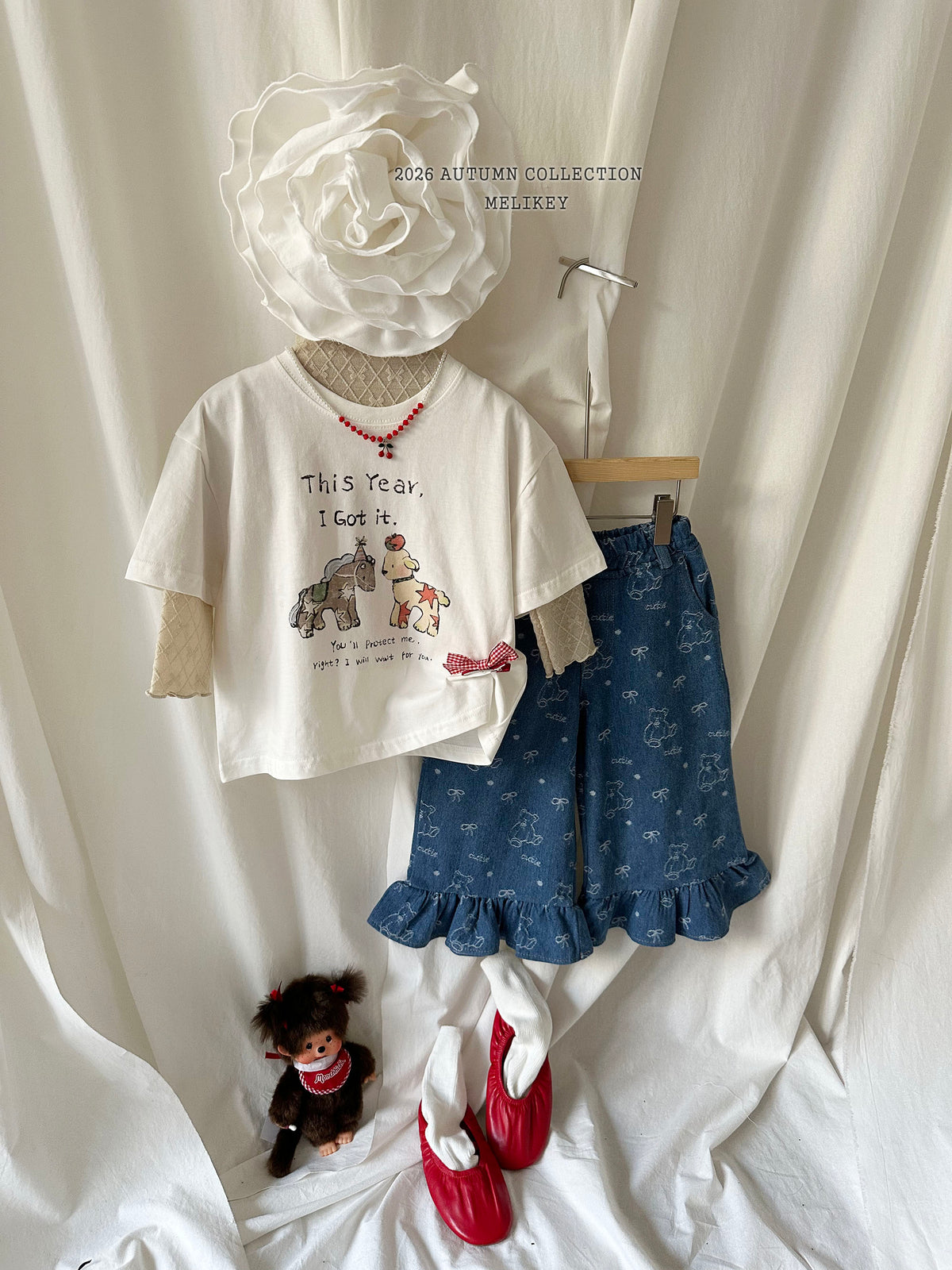 韓國童裝 26秋| ME49 Bear Frill Jeans 牛仔長褲 (80-140)