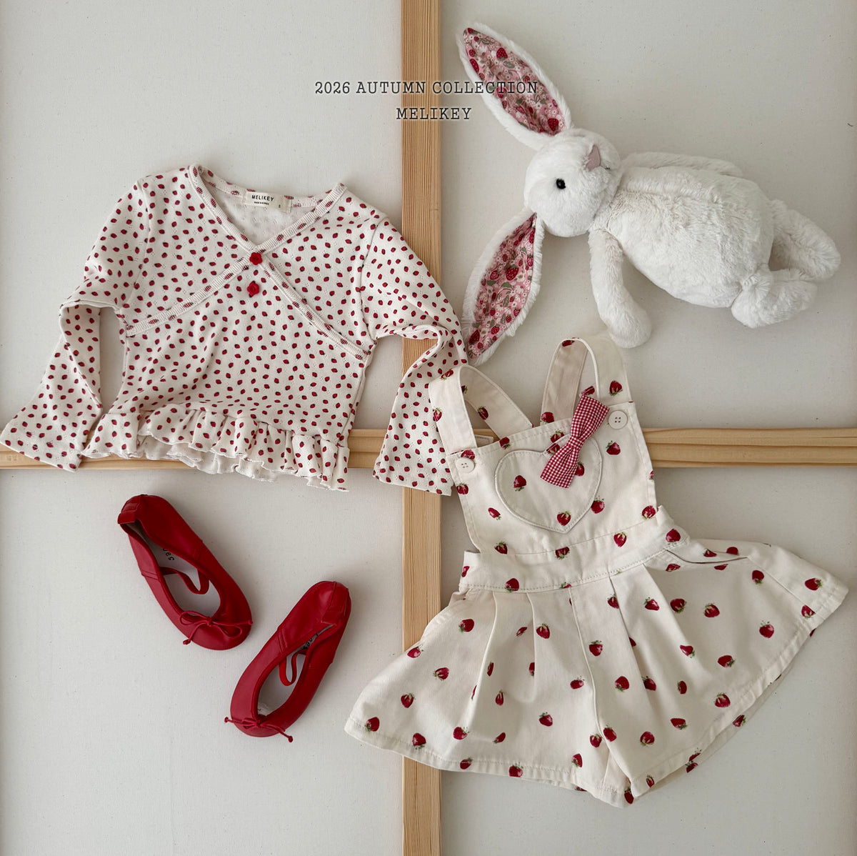 韓國童裝 26秋| ME54 Strawberry Heart Overalls 吊帶褲 (80-140)