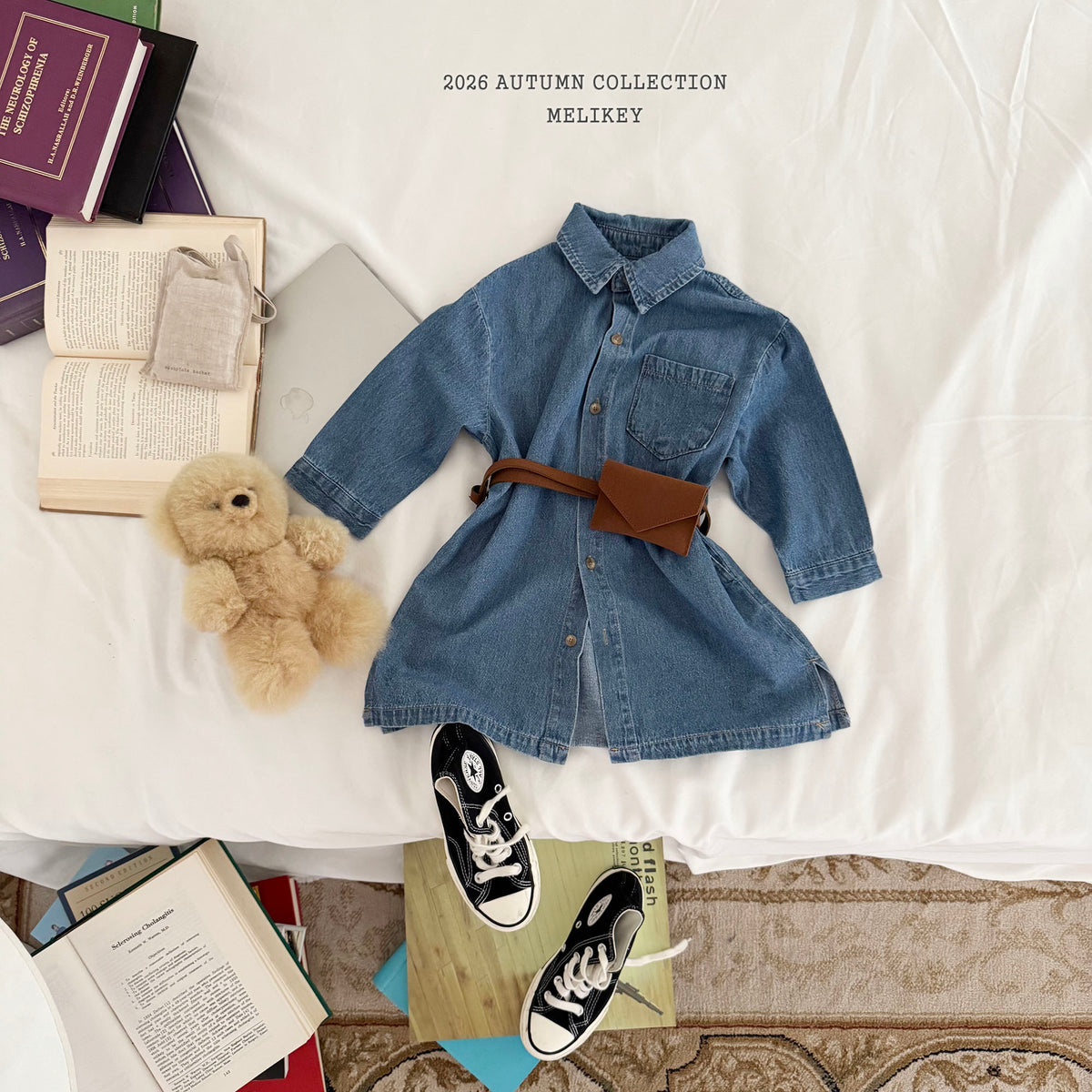 韓國童裝 26秋| ME51 Denim Shirt Dress 牛仔襯衫裙 (80-140)