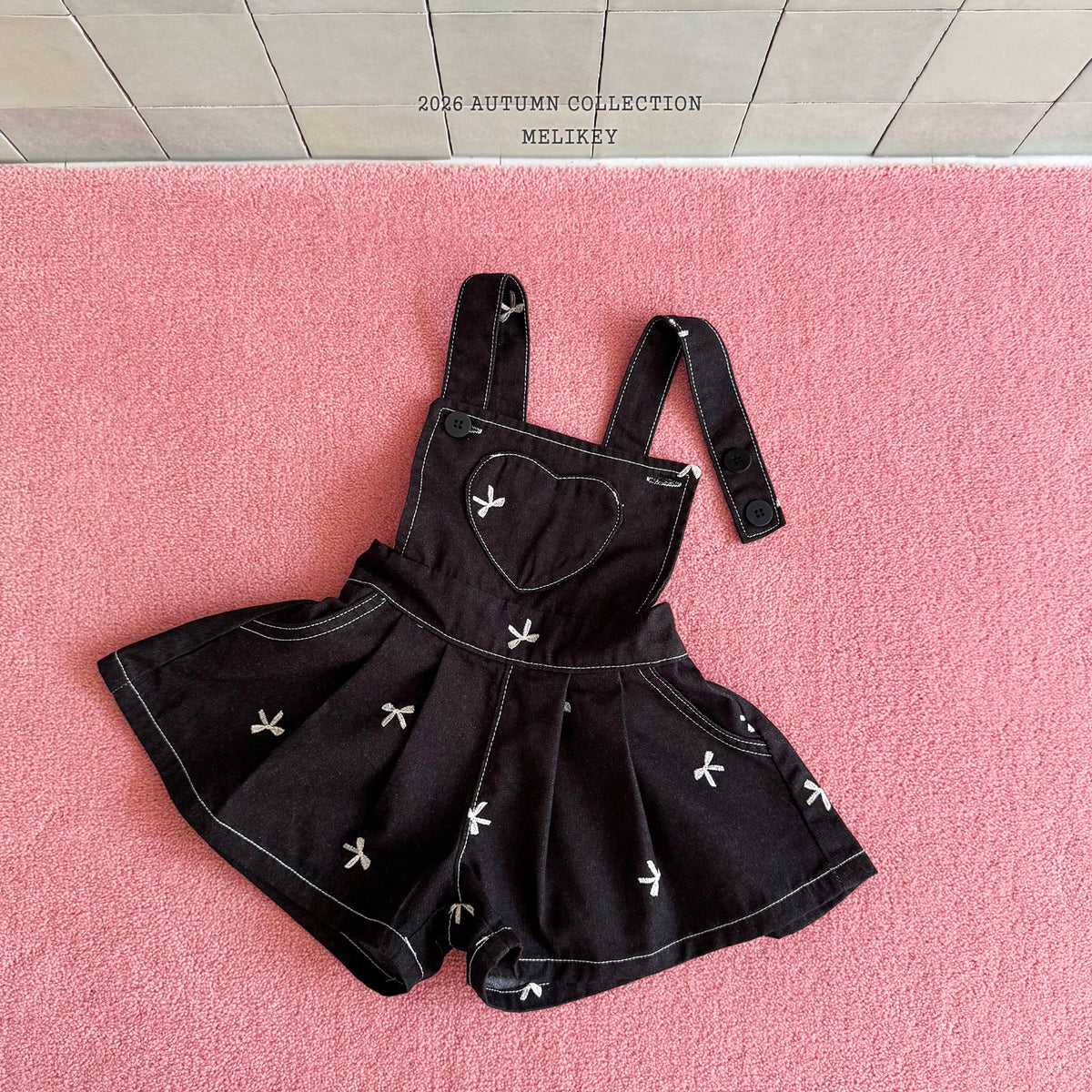 韓國童裝 26秋| ME53 Ribbon Embroidery Overalls 吊帶褲 (80-140)