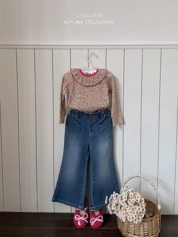 韓國童裝 26秋| UE04 Heart Denim Bootcut Pants 牛仔褲 (90-130)
