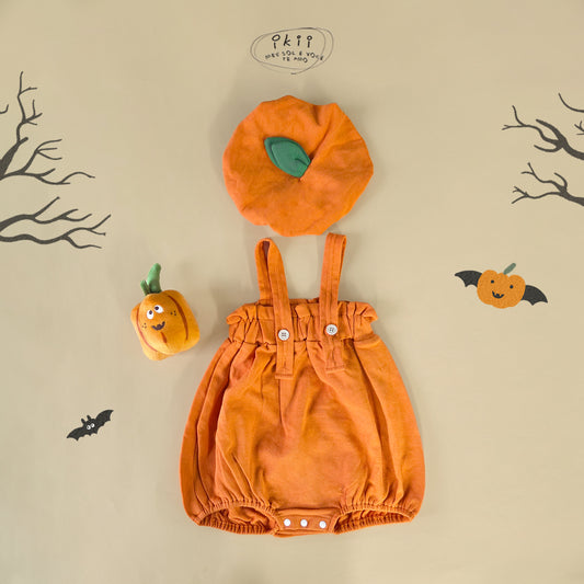 Halloween 南瓜連身衣兩件套 （連身衣+帽子）