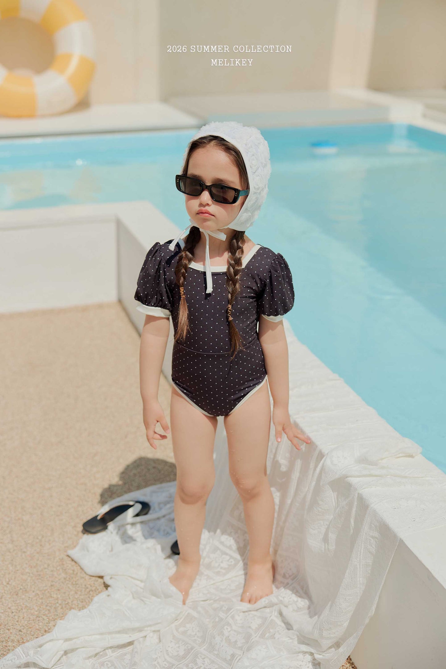 韓國童裝 26夏| ME60 Mini Dot Swimsuit (Black) 迷你波點連身泳裝 (黑) (90-130cm)
