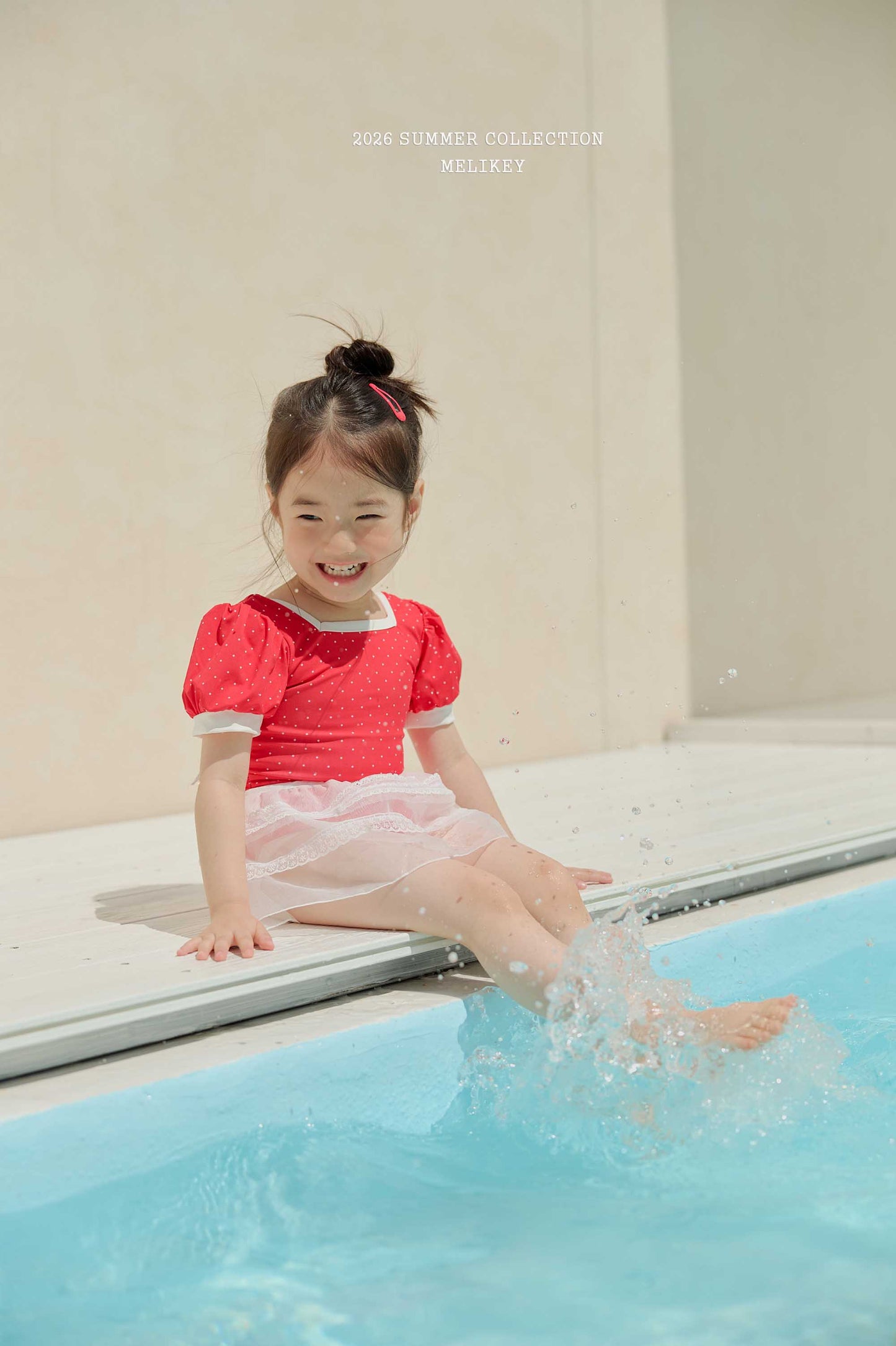 韓國童裝 26夏| ME61 Mini Dot Swimsuit (Red) 迷你波點連身泳裝 (紅) (90-130cm)