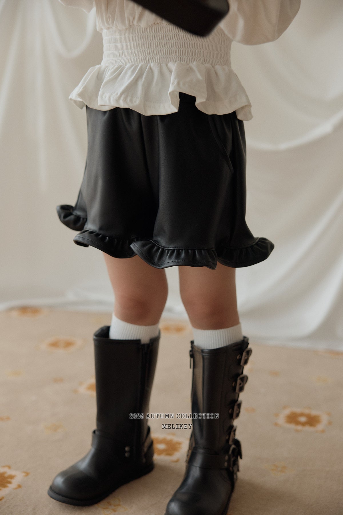 韓國童裝 26秋| ME32 Leather Frill Shorts 皮短褲 (80-140)