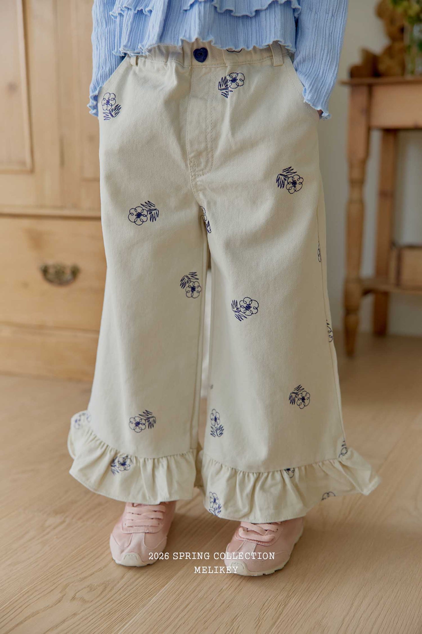 韓國童裝 26春 |ME26155 Embroidery Frill Pants