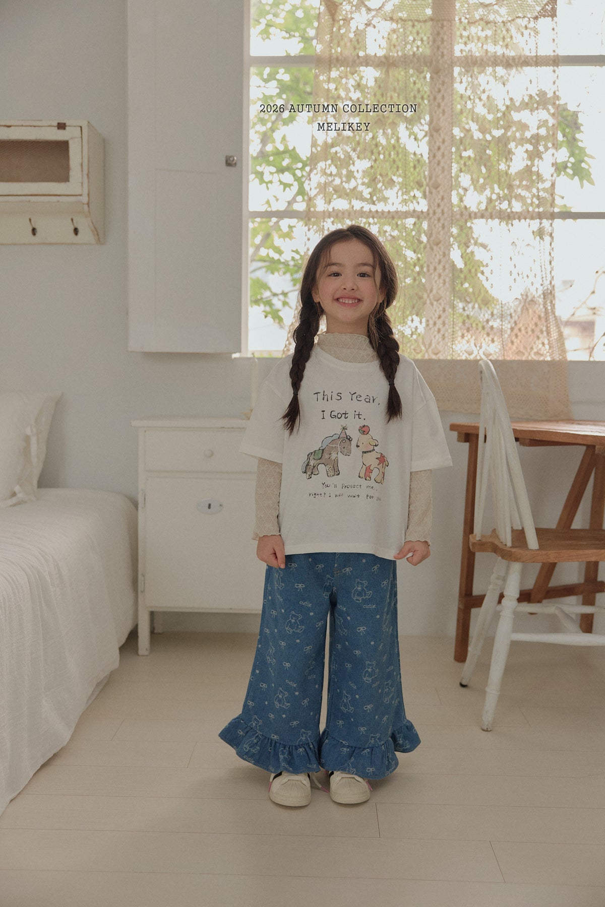 韓國童裝 26秋| ME49 Bear Frill Jeans 牛仔長褲 (80-140)