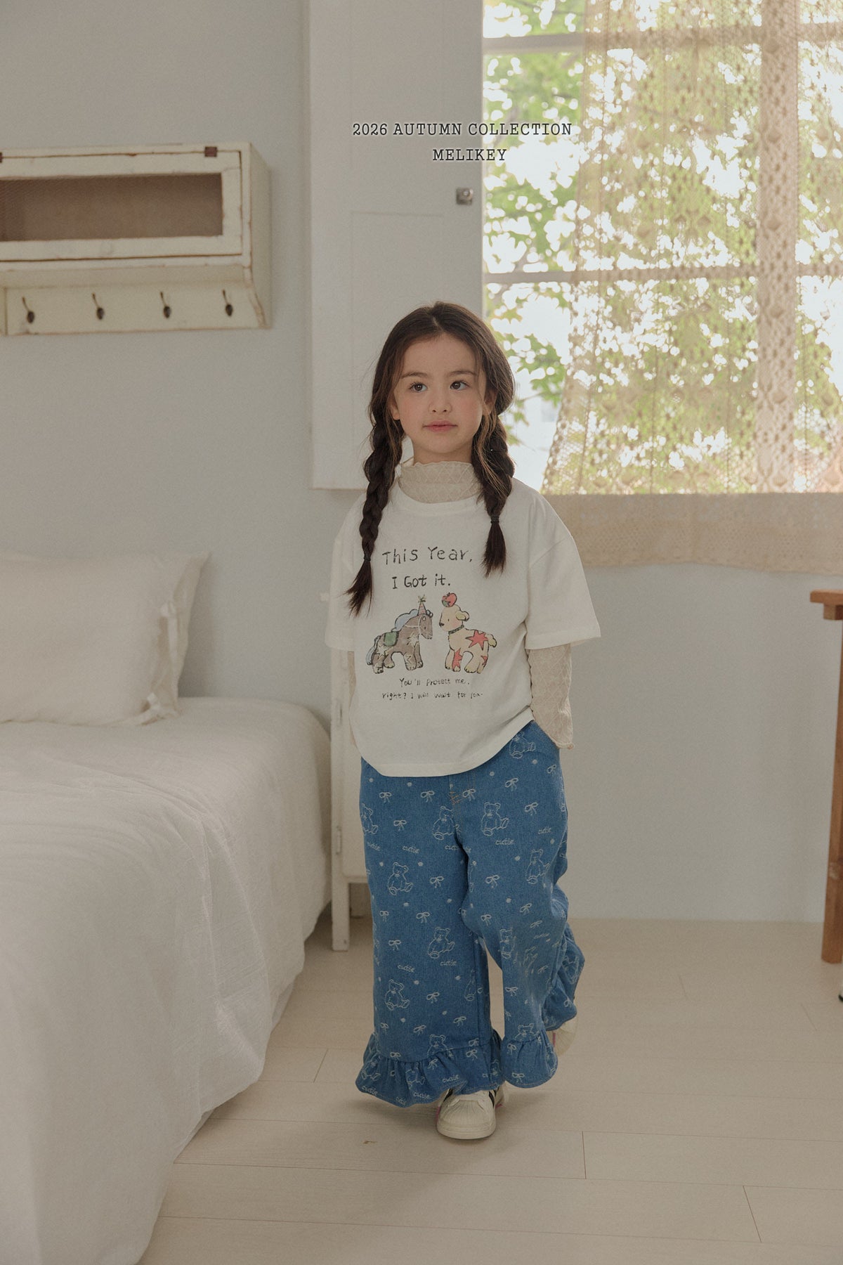 韓國童裝 26秋| ME49 Bear Frill Jeans 牛仔長褲 (80-140)