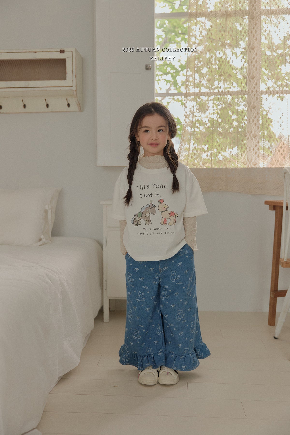 韓國童裝 26秋| ME49 Bear Frill Jeans 牛仔長褲 (80-140)