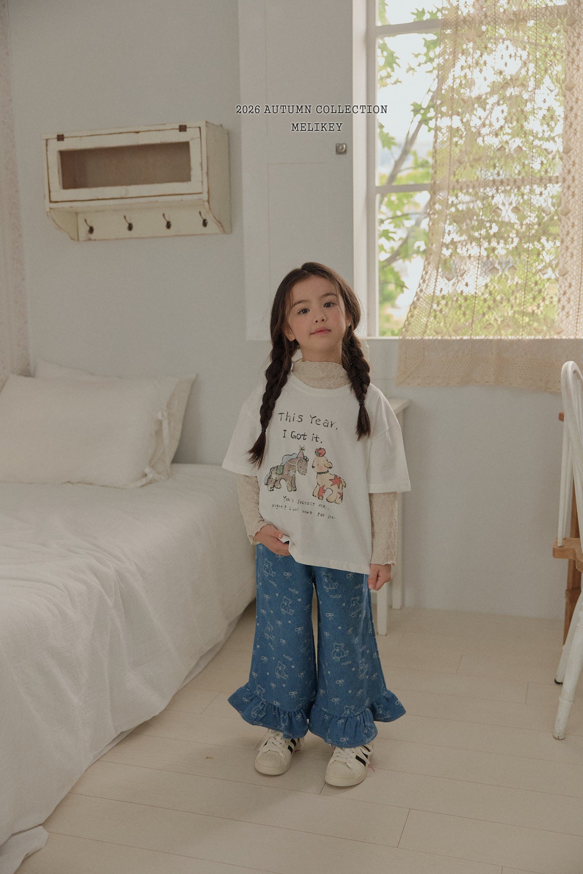韓國童裝 26秋| ME49 Bear Frill Jeans 牛仔長褲 (80-140)