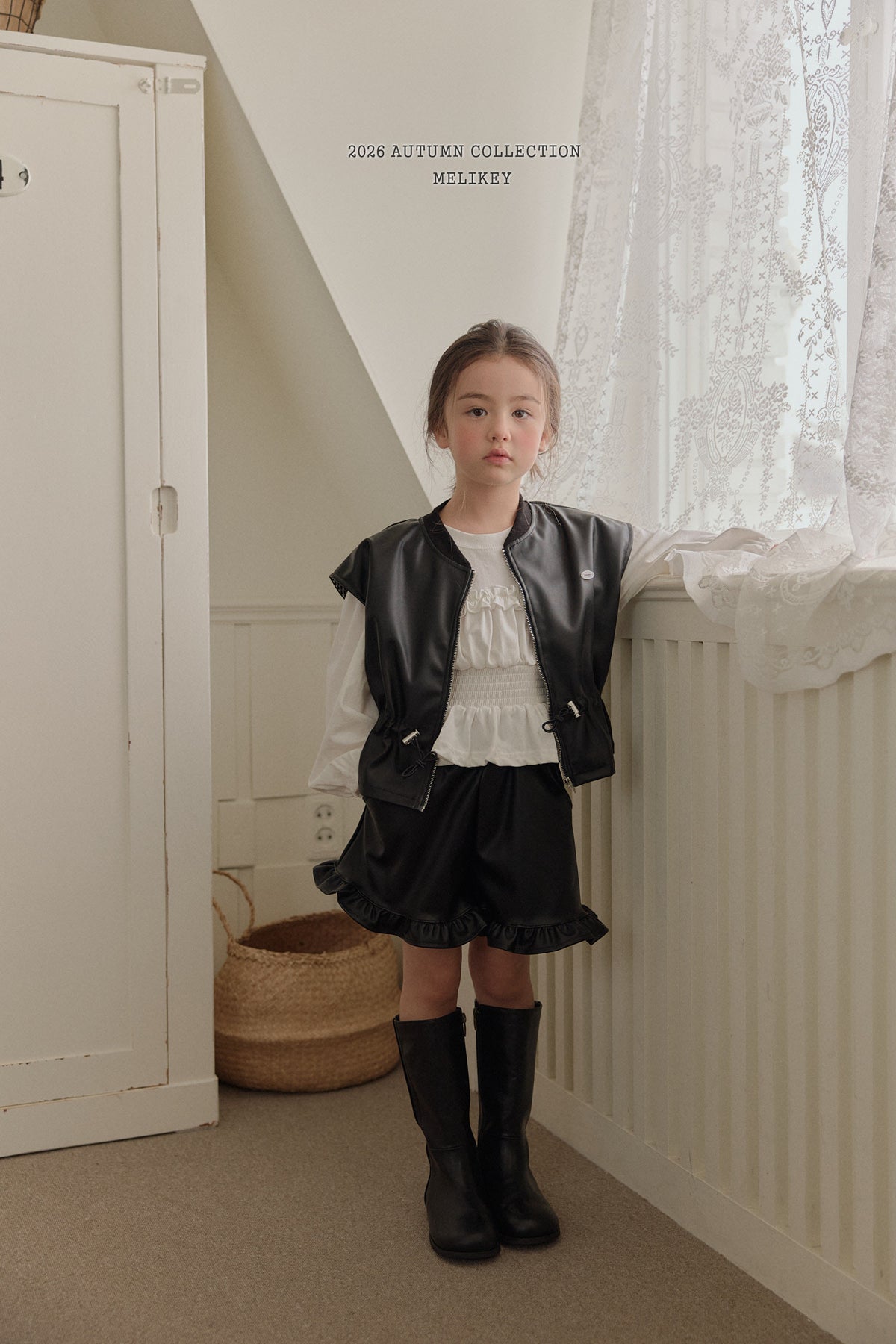韓國童裝 26秋| ME32 Leather Frill Shorts 皮短褲 (80-140)