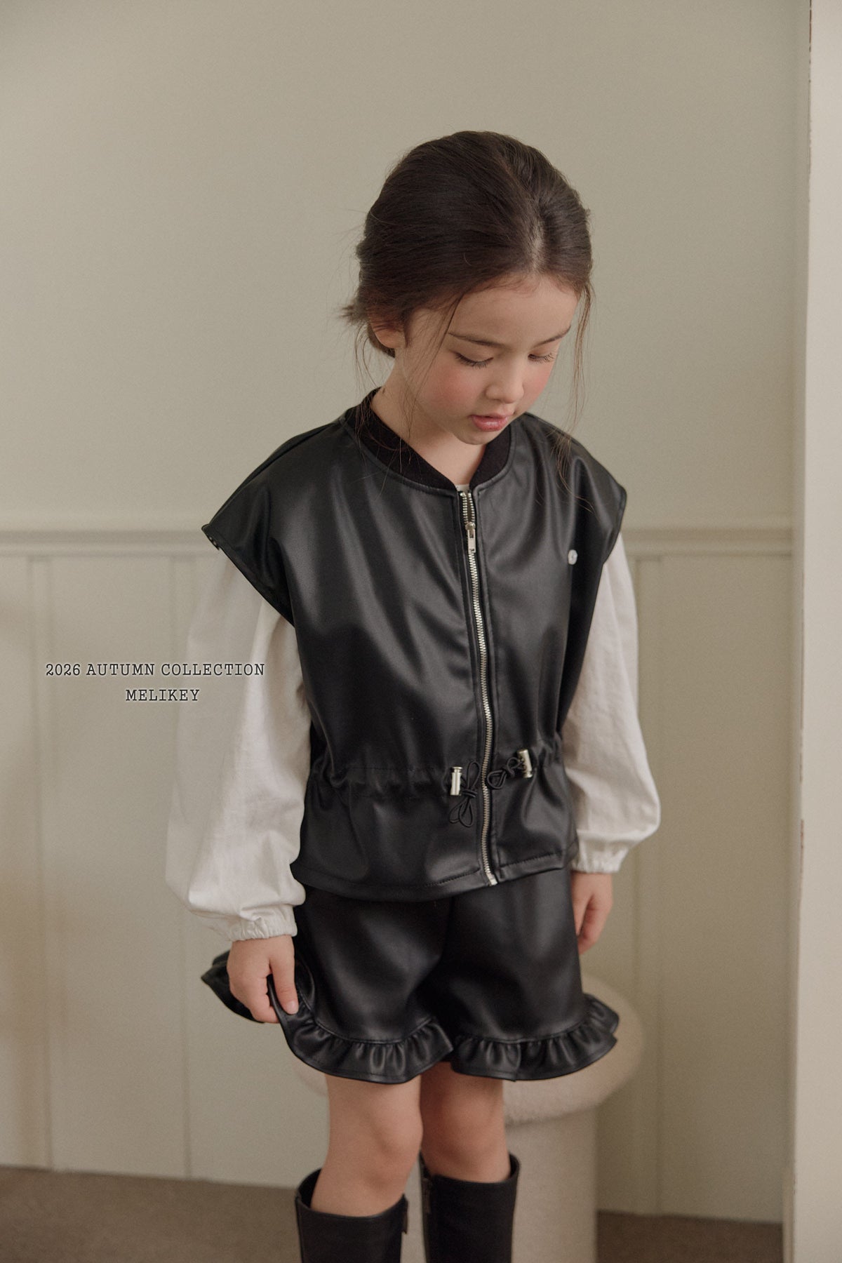 韓國童裝 26秋| ME32 Leather Frill Shorts 皮短褲 (80-140)