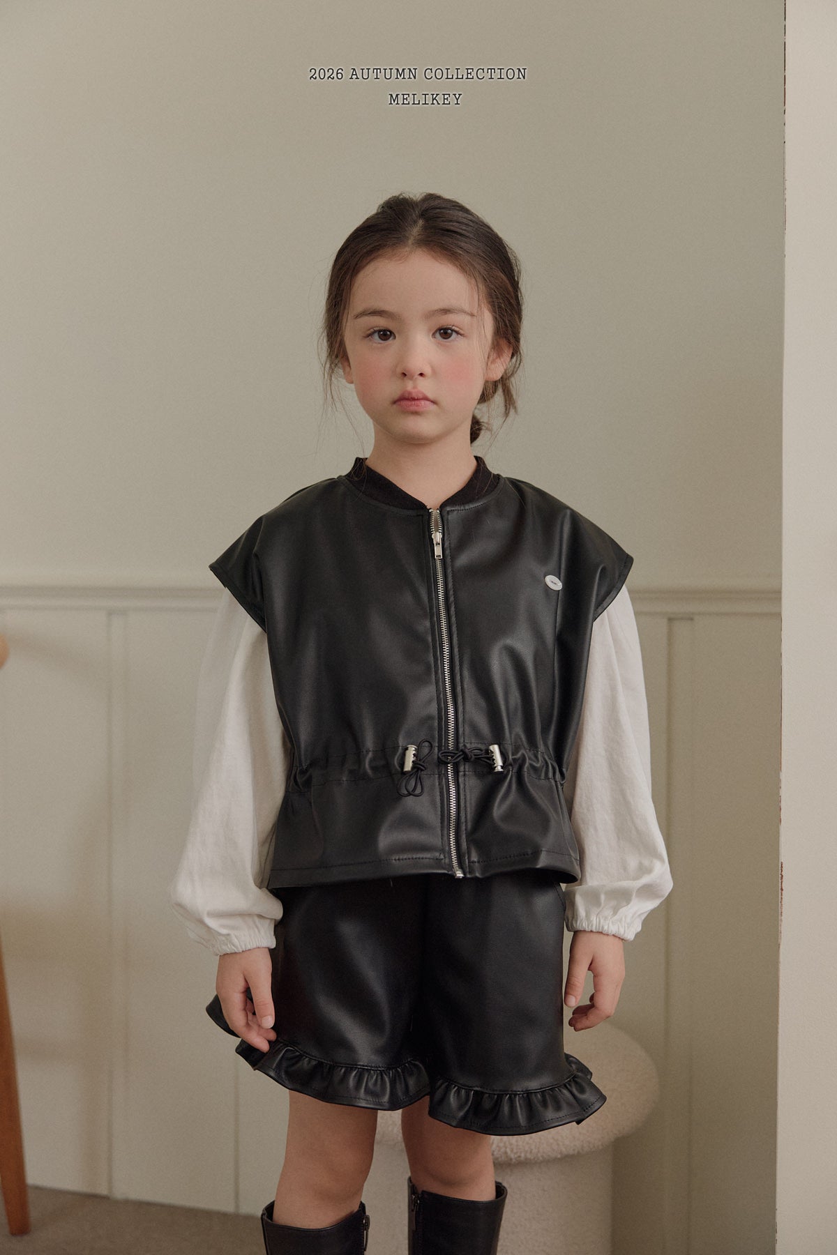 韓國童裝 26秋| ME32 Leather Frill Shorts 皮短褲 (80-140)