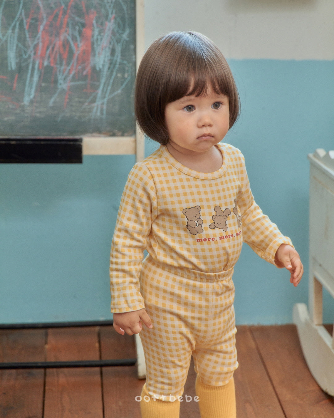 現貨▷ 韓國童裝 Oottbebe Check Bear Top and Bottom Set