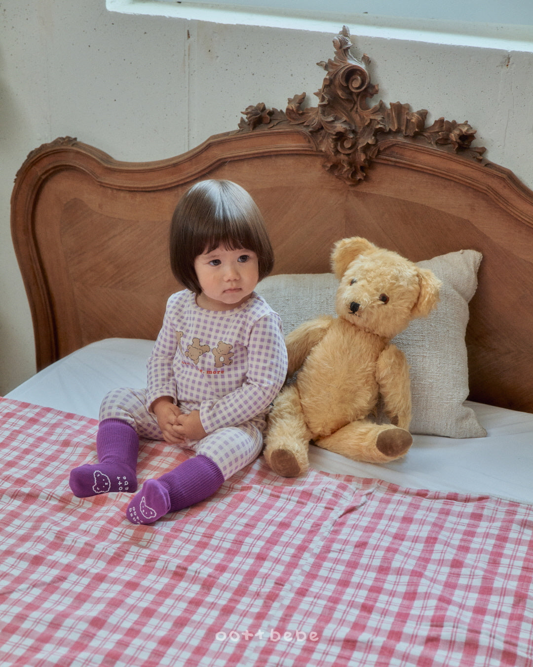 現貨▷ 韓國童裝 Oottbebe Check Bear Top and Bottom Set
