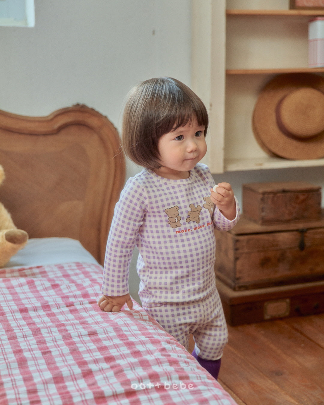 現貨▷ 韓國童裝 Oottbebe Check Bear Top and Bottom Set