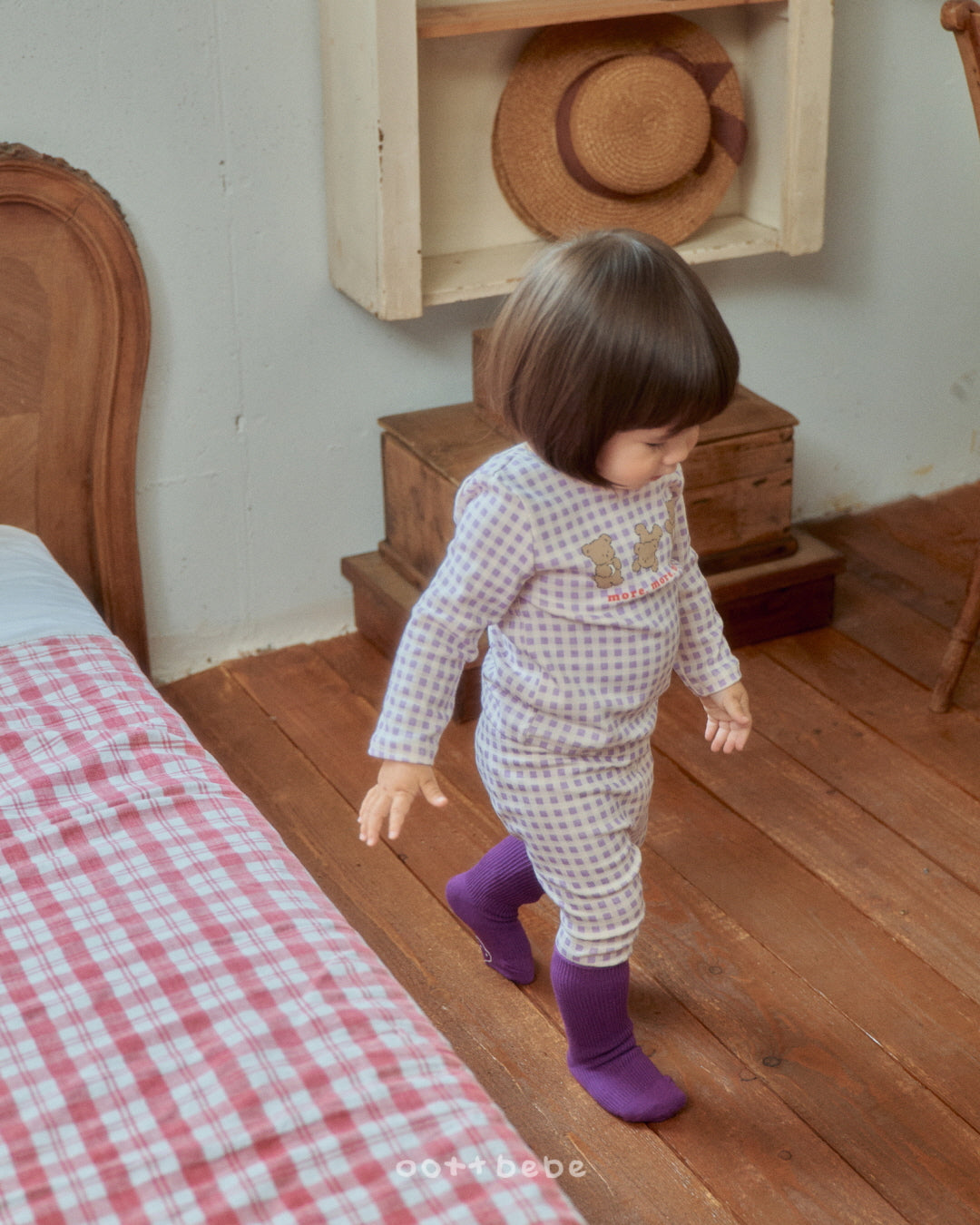 現貨▷ 韓國童裝 Oottbebe Check Bear Top and Bottom Set