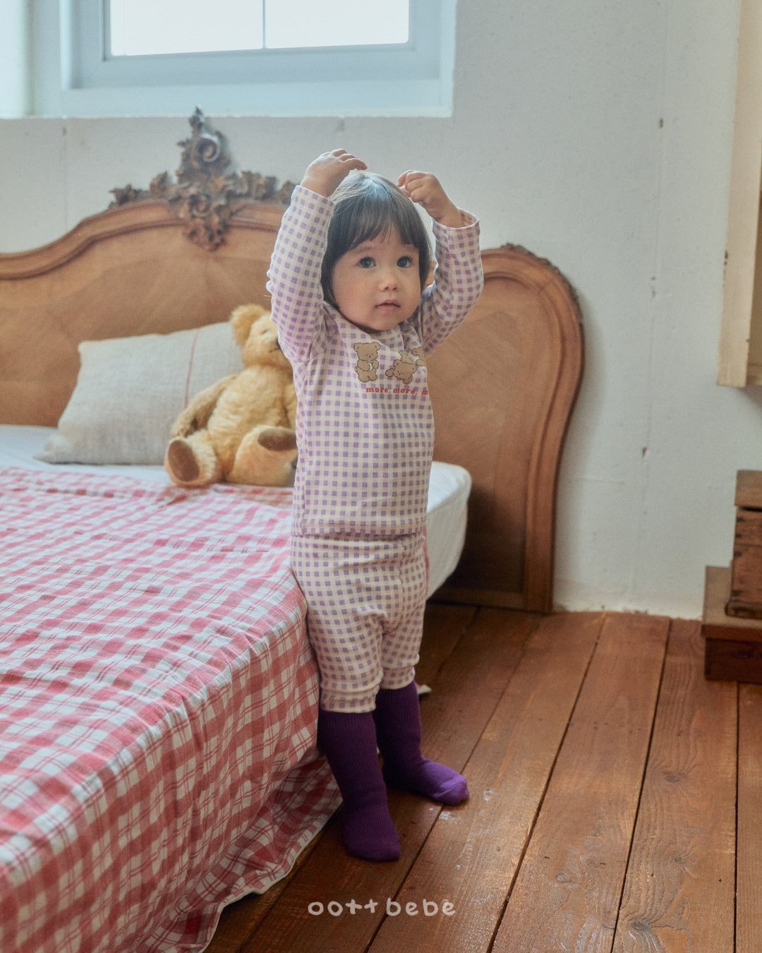現貨▷ 韓國童裝 Oottbebe Check Bear Top and Bottom Set