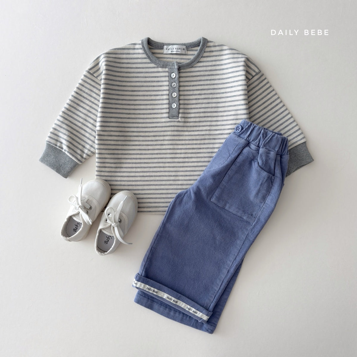 韓國童裝 26秋| DD33 Stripe Henley Tee 上衣