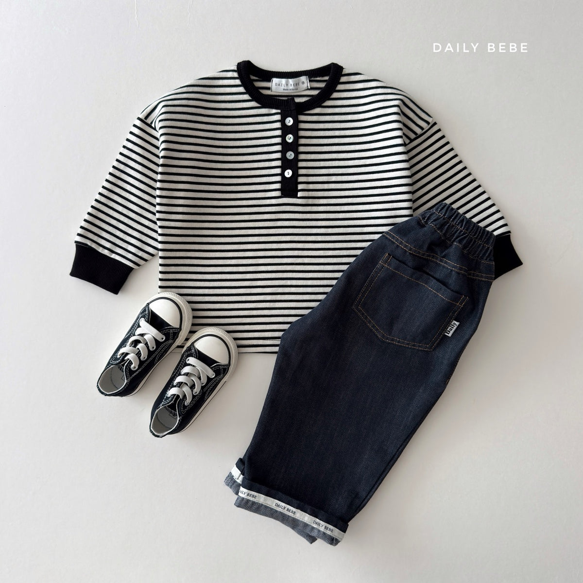 韓國童裝 26秋| DD33 Stripe Henley Tee 上衣