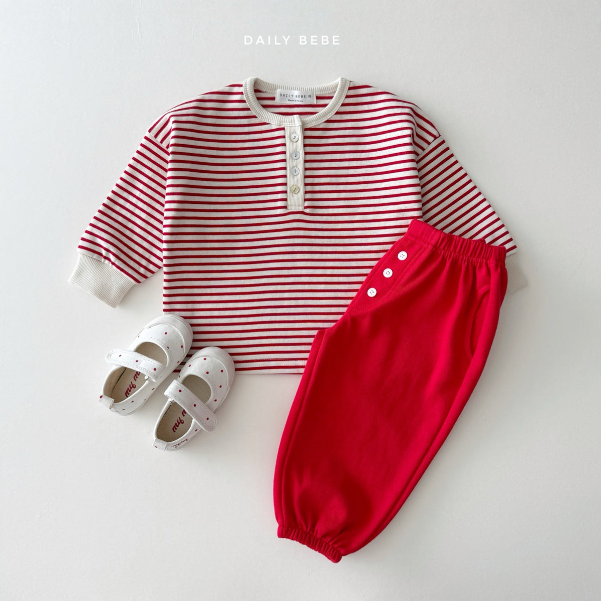 韓國童裝 26秋| DD33 Stripe Henley Tee 上衣