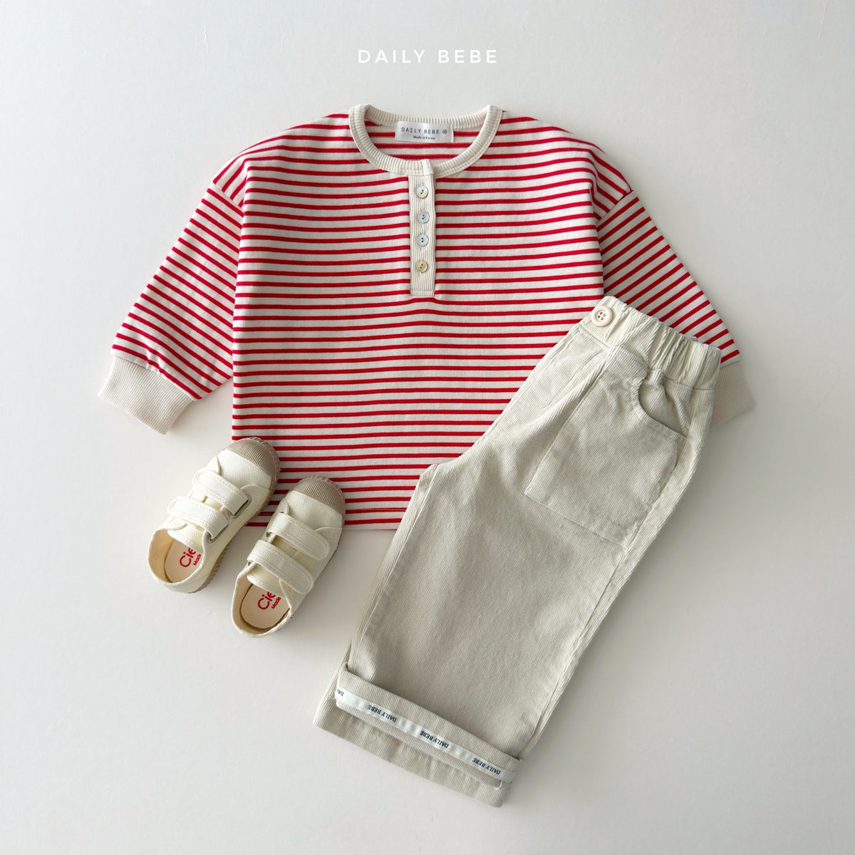 韓國童裝 26秋| DD33 Stripe Henley Tee 上衣