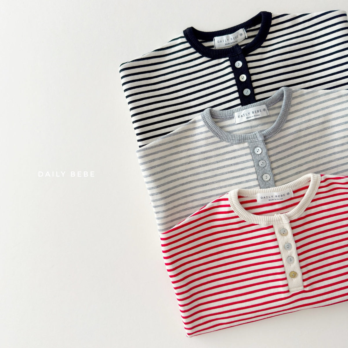 韓國童裝 26秋| DD33 Stripe Henley Tee 上衣