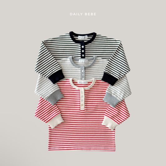 韓國童裝 26秋| DD33 Stripe Henley Tee 上衣