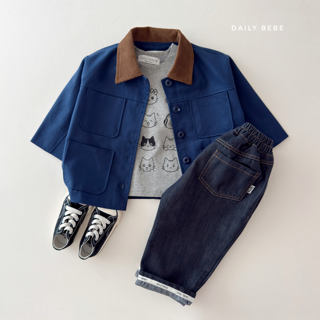 韓國童裝 26秋| DD43 Roll-up Raw Denim 牛仔褲