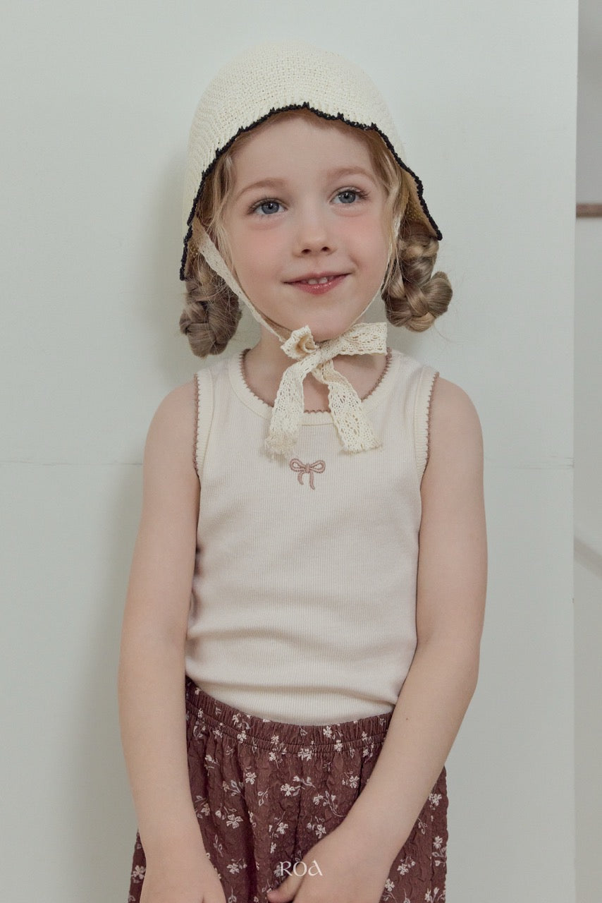 韓國童裝 26夏| RO23 Ribbon Embroidery Sleeveless T-shirt (90-120cm)