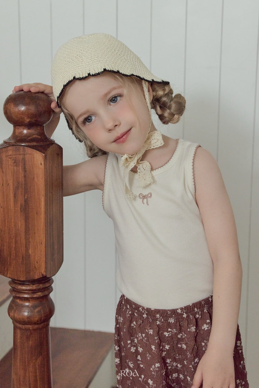 韓國童裝 26夏| RO23 Ribbon Embroidery Sleeveless T-shirt (90-120cm)