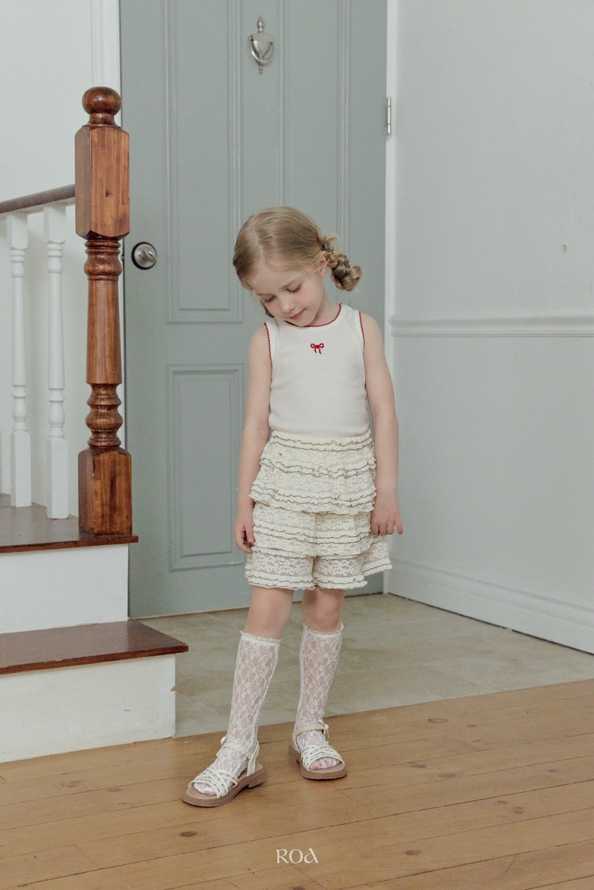 韓國童裝 26夏| RO23 Ribbon Embroidery Sleeveless T-shirt (90-120cm)