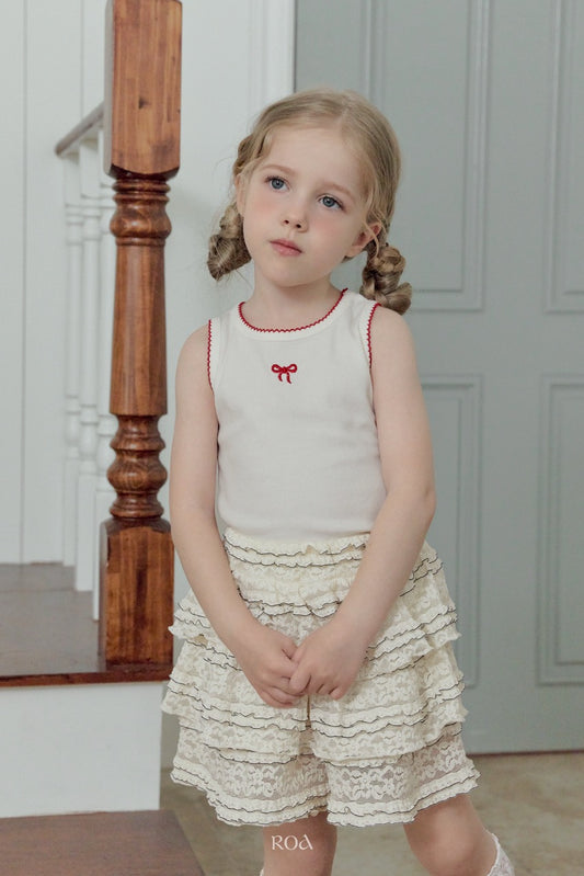 韓國童裝 26夏| RO23 Ribbon Embroidery Sleeveless T-shirt (90-120cm)