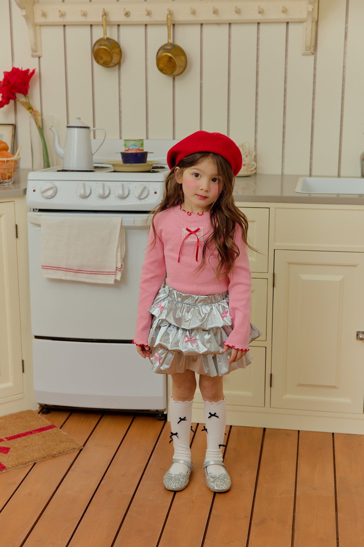 韓國童裝 26春 | SE20 蝴蝶結羅紋T (90~130cm)