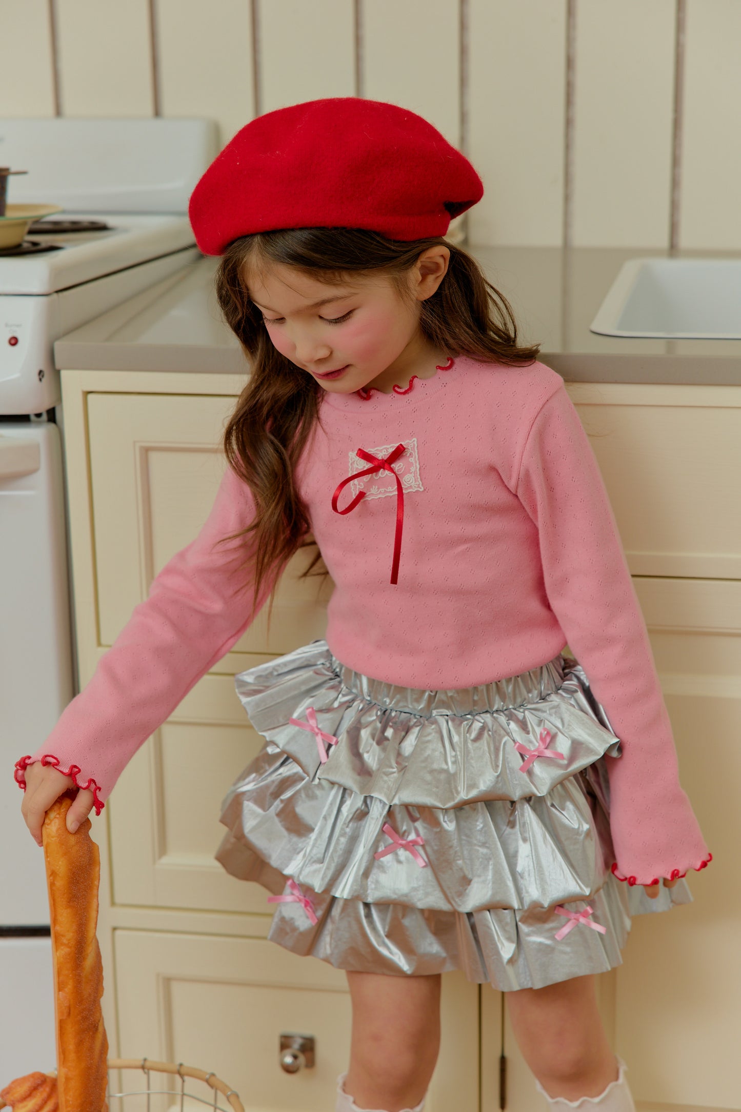 韓國童裝 26春 | SE20 蝴蝶結羅紋T (90~130cm)