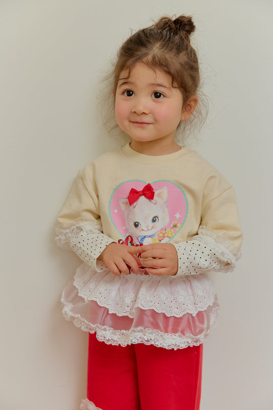 韓國童裝 26春 | SE22 假2件短袖愛心蕾絲T (90~130cm)