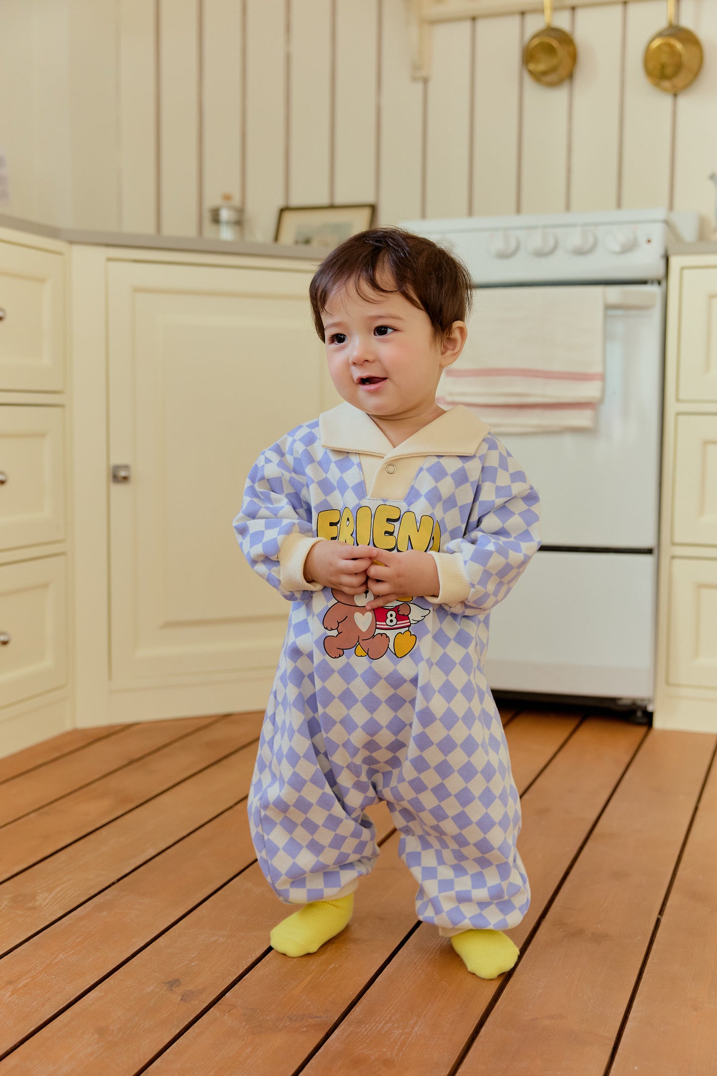 韓國童裝 26春 | SE05 格仔FRIEND連體衣套裝 (70~90cm)