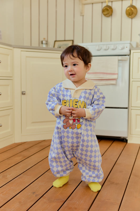 韓國童裝 26春 | SE05 格仔FRIEND連體衣套裝 (70~90cm)