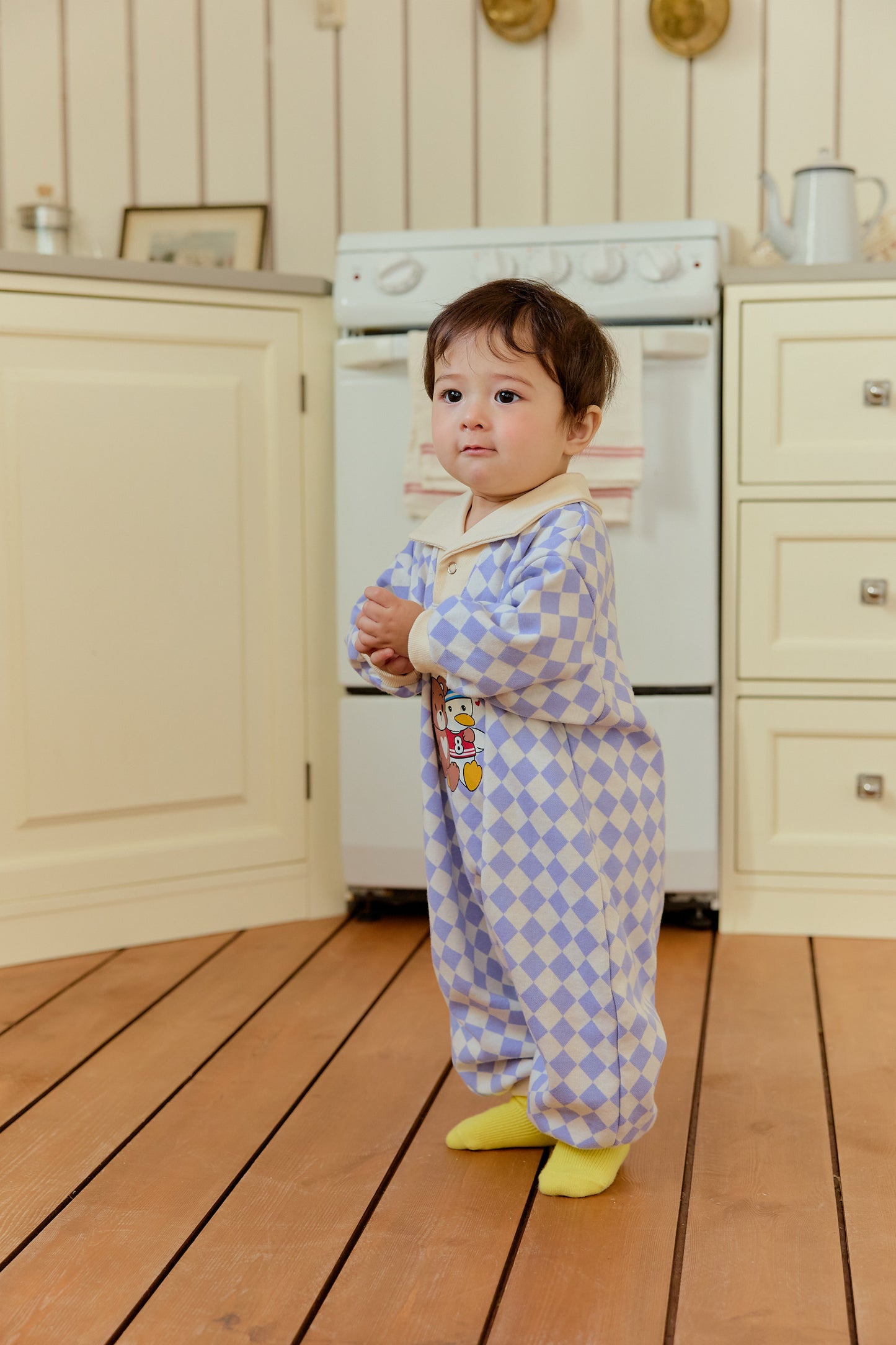 韓國童裝 26春 | SE05 格仔FRIEND連體衣套裝 (70~90cm)