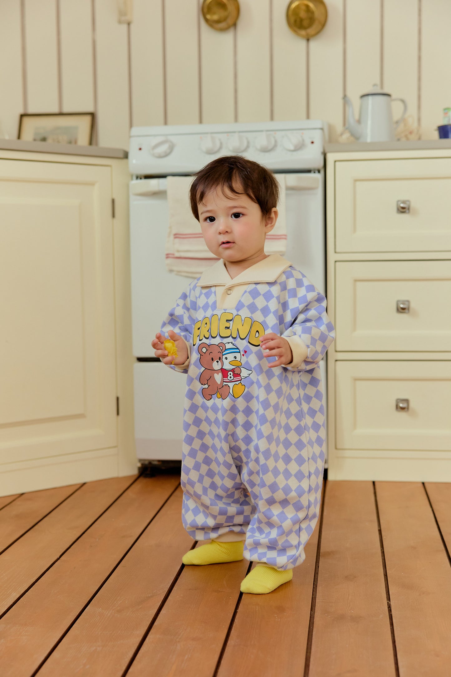 韓國童裝 26春 | SE05 格仔FRIEND連體衣套裝 (70~90cm)