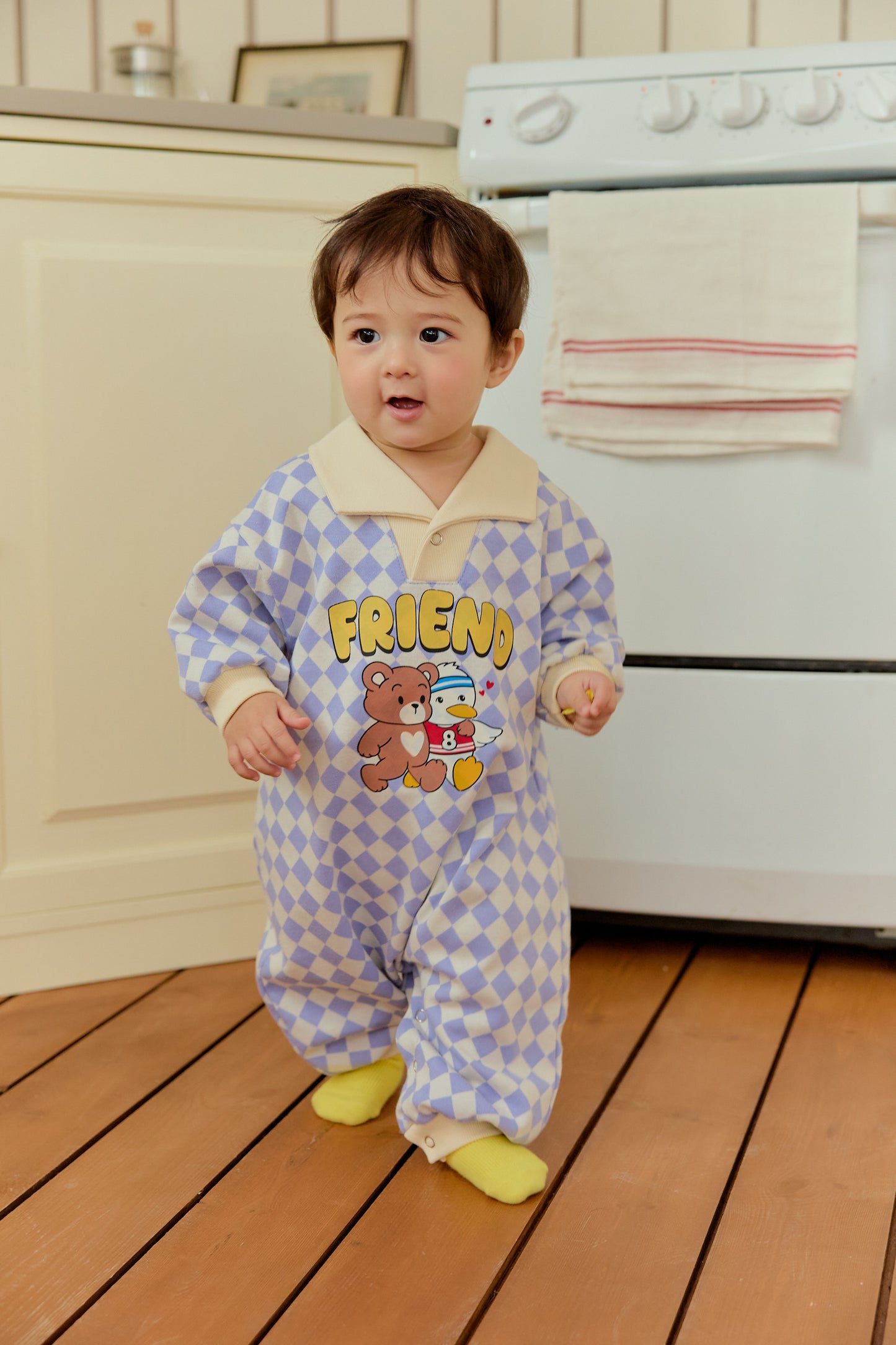 韓國童裝 26春 | SE05 格仔FRIEND連體衣套裝 (70~90cm)