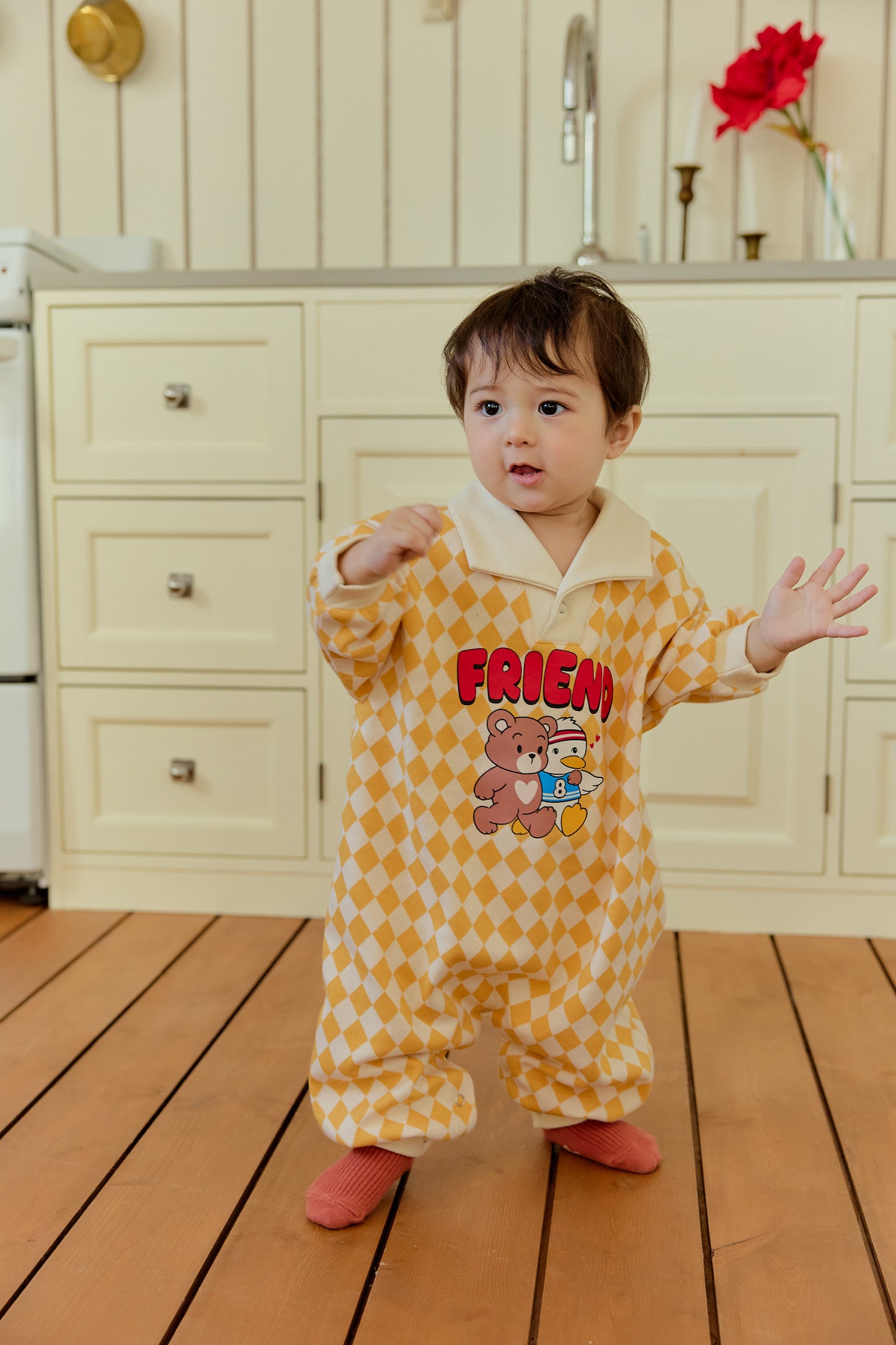 韓國童裝 26春 | SE05 格仔FRIEND連體衣套裝 (70~90cm)