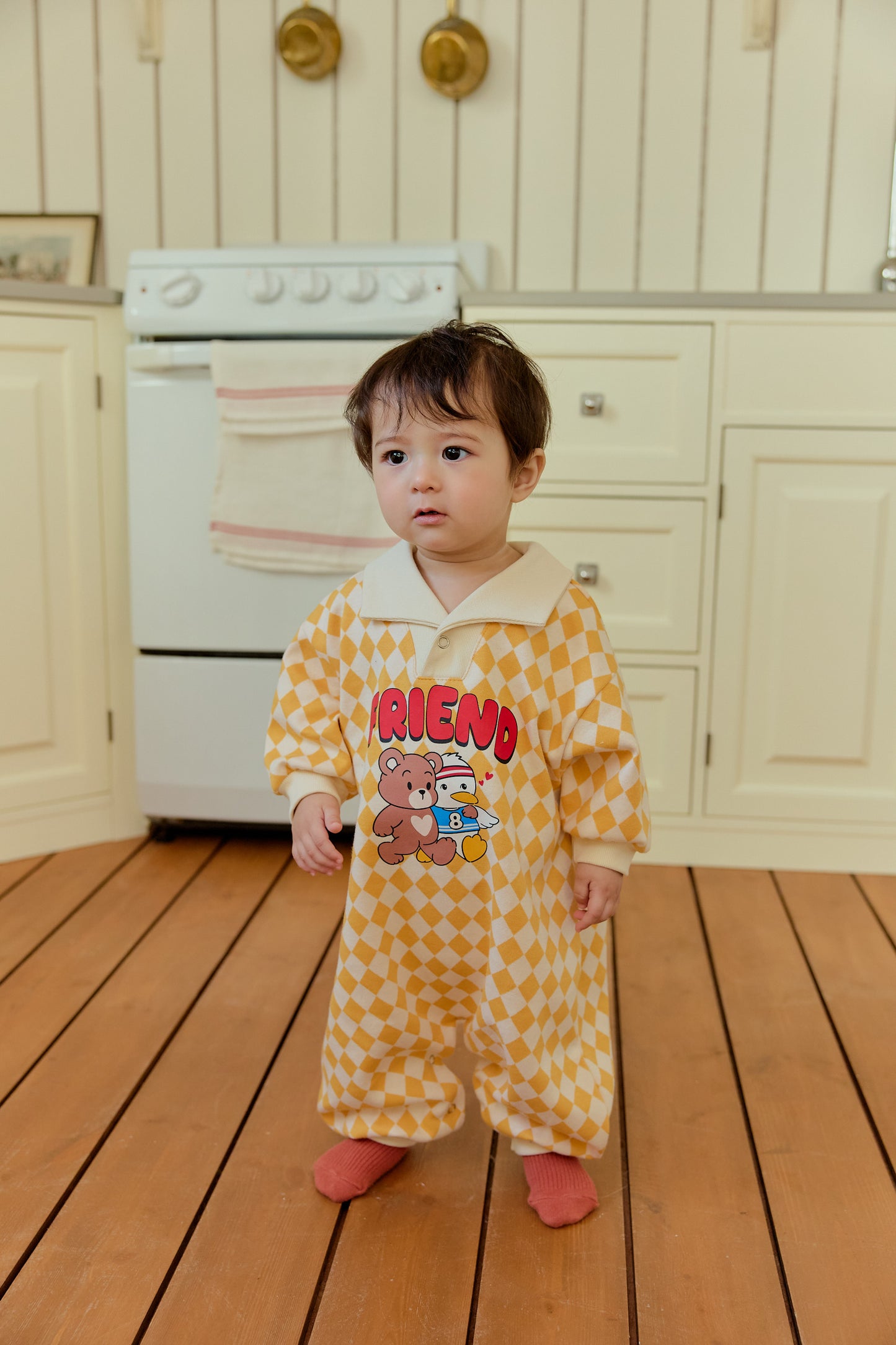 韓國童裝 26春 | SE05 格仔FRIEND連體衣套裝 (70~90cm)