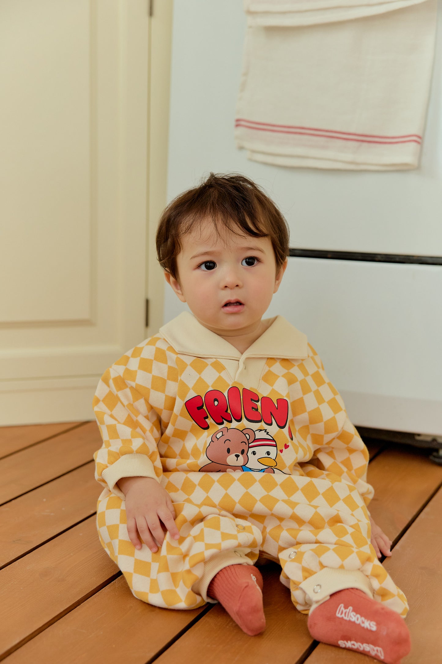 韓國童裝 26春 | SE05 格仔FRIEND連體衣套裝 (70~90cm)