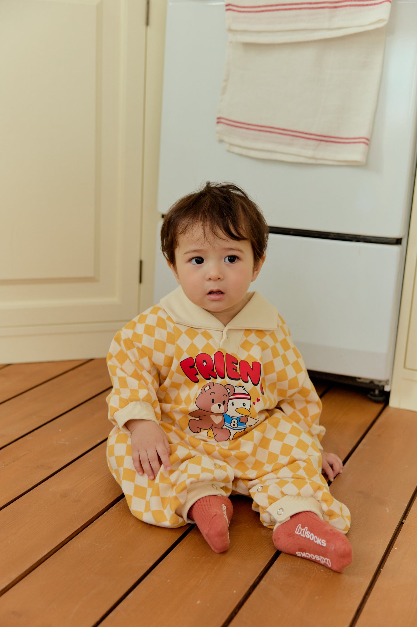 韓國童裝 26春 | SE05 格仔FRIEND連體衣套裝 (70~90cm)